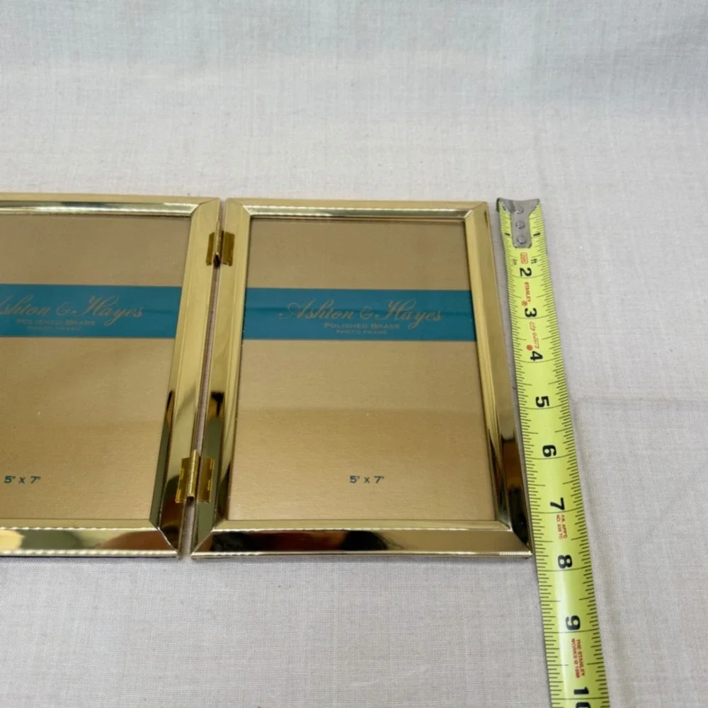 Vintage Brass Double Hinged Picture Frame 5x7 Folding Photo Gold Desk Decor